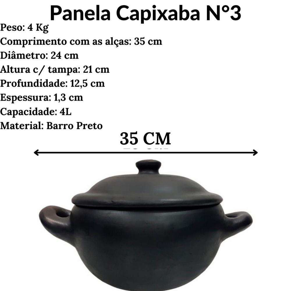Caçarola de Barro Preto Capixaba N3 4L Artesanato Vilas Boa