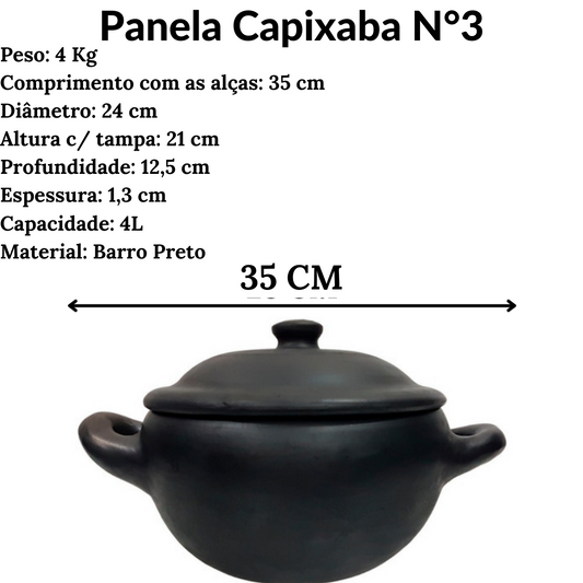 Caçarola de Barro Preto Capixaba N3 4L