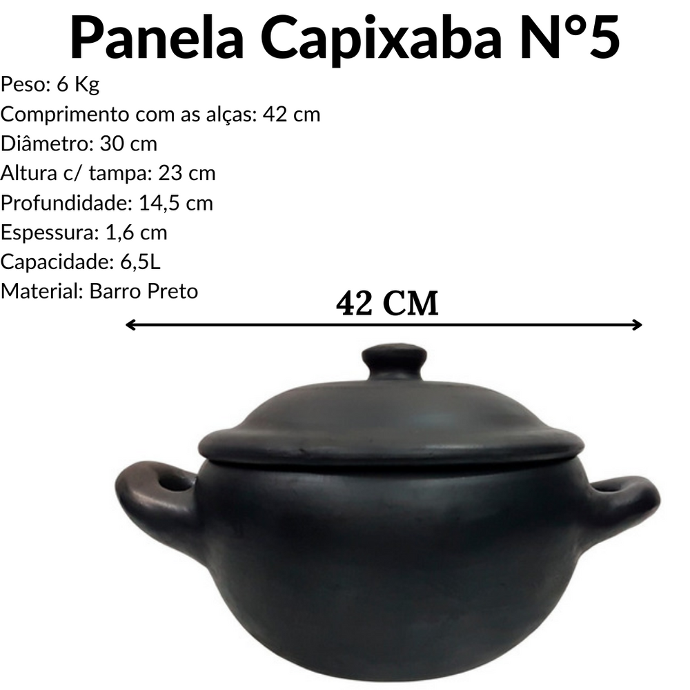 Caçarola de Barro Capixaba N5 Com Tampa 6,5L Artesanato Vilas Boa
