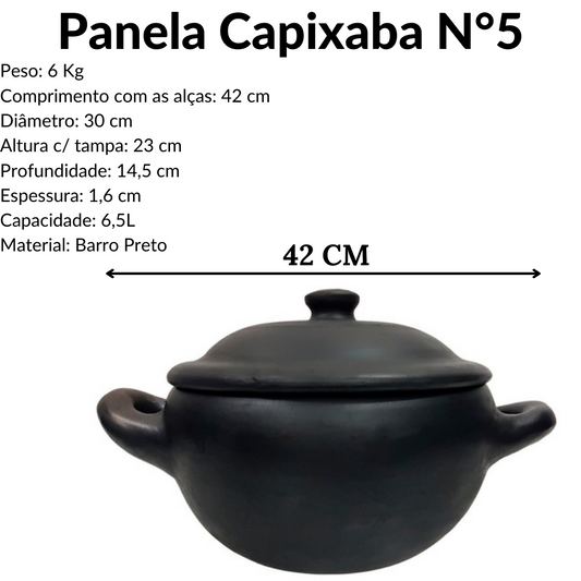 Caçarola de Barro Capixaba N5 Com Tampa 6,5L