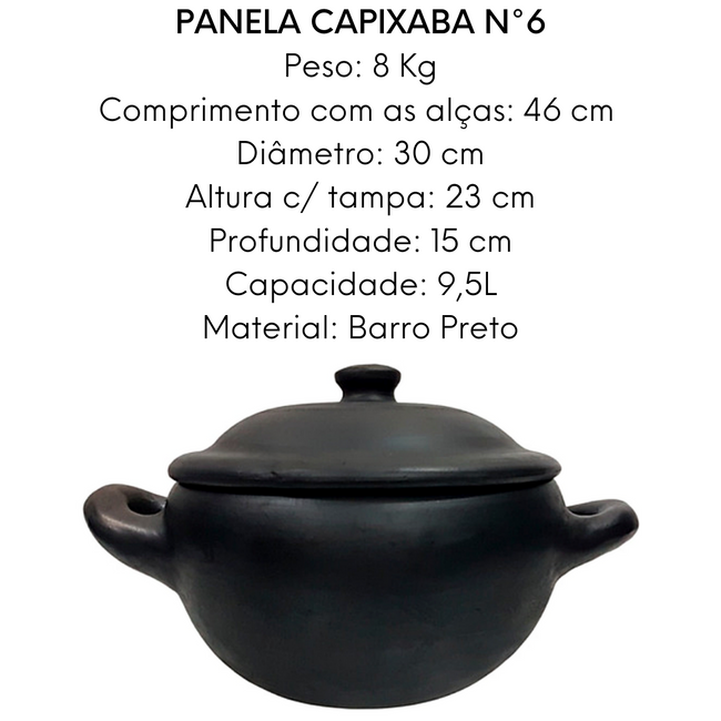 Panela de Barro Preto Capixaba N6  Com Tampa 9,5L Main Image