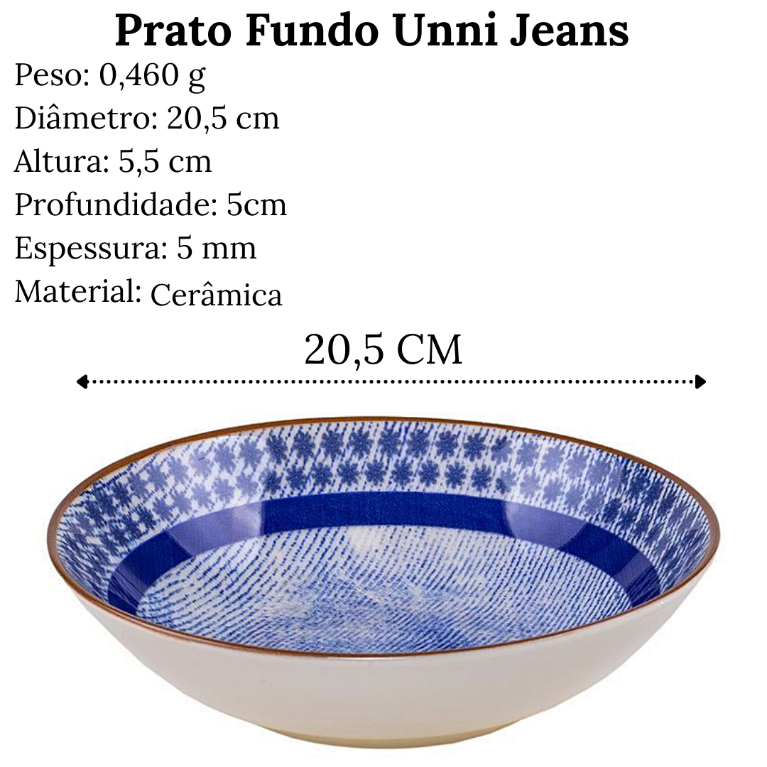 Jogo Jantar de 16 Peças Unni Jeans Oxford em Cerâmica Oxford