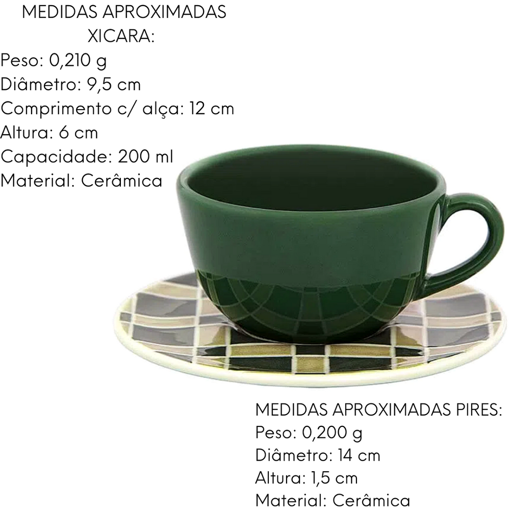 Xicara de Chá Com Pires Unni Piastrella 200ml de Porcelana Oxford
