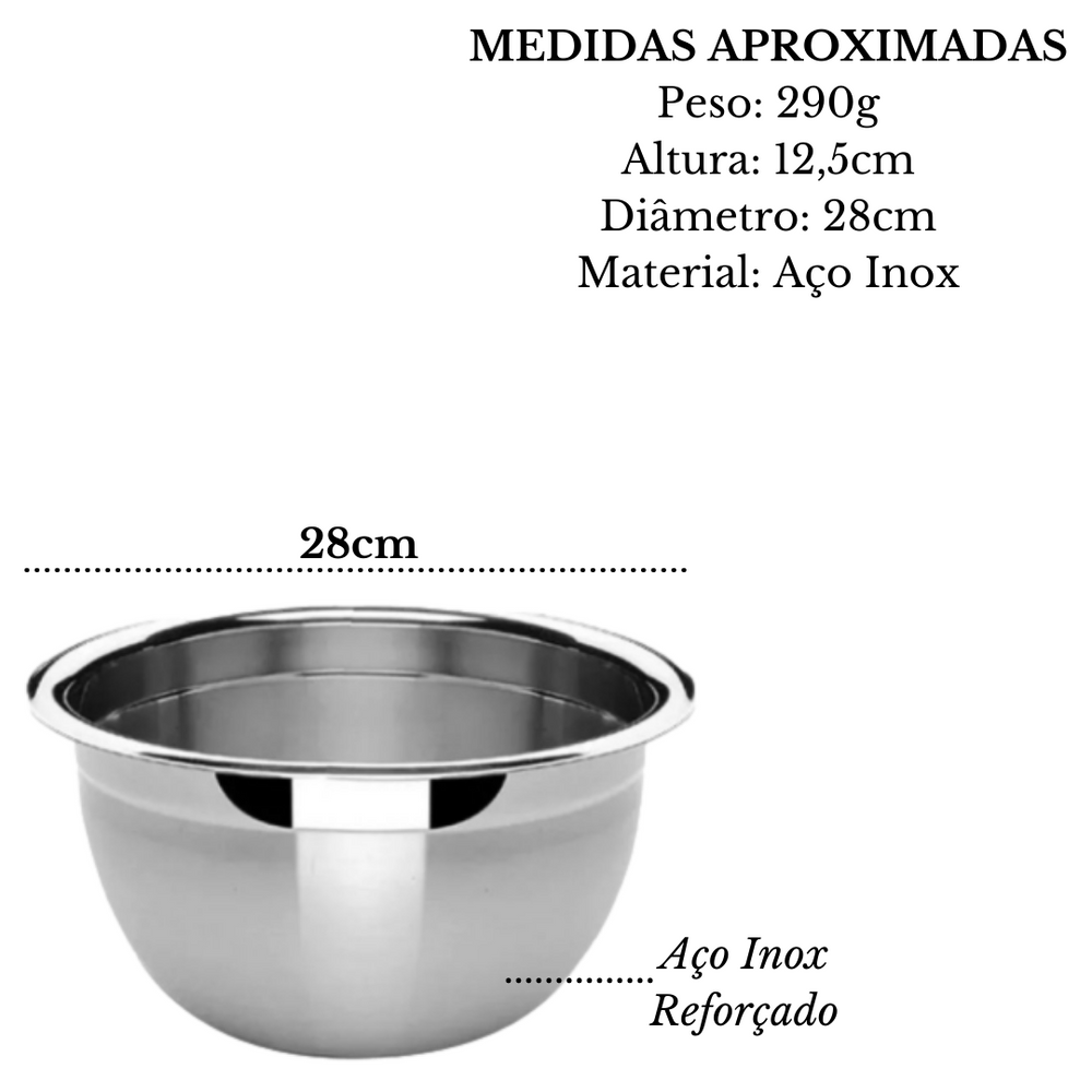 Tigela Bowl em Aço inox 28cm Baccani