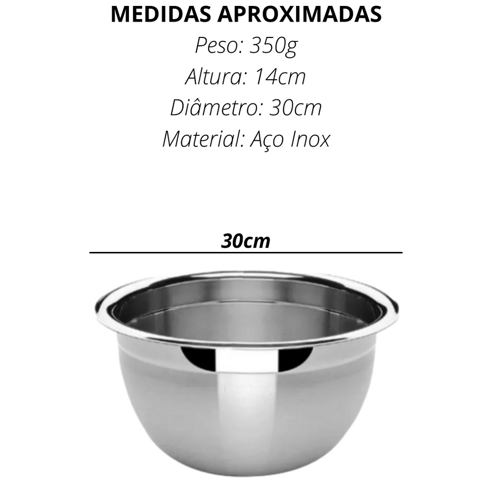 Tigela Bowl em Aço Inox 30cm Confeitaria Baccani