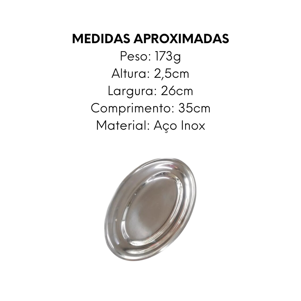 Travessa Rasa em Aço Inox 35cm Baccani