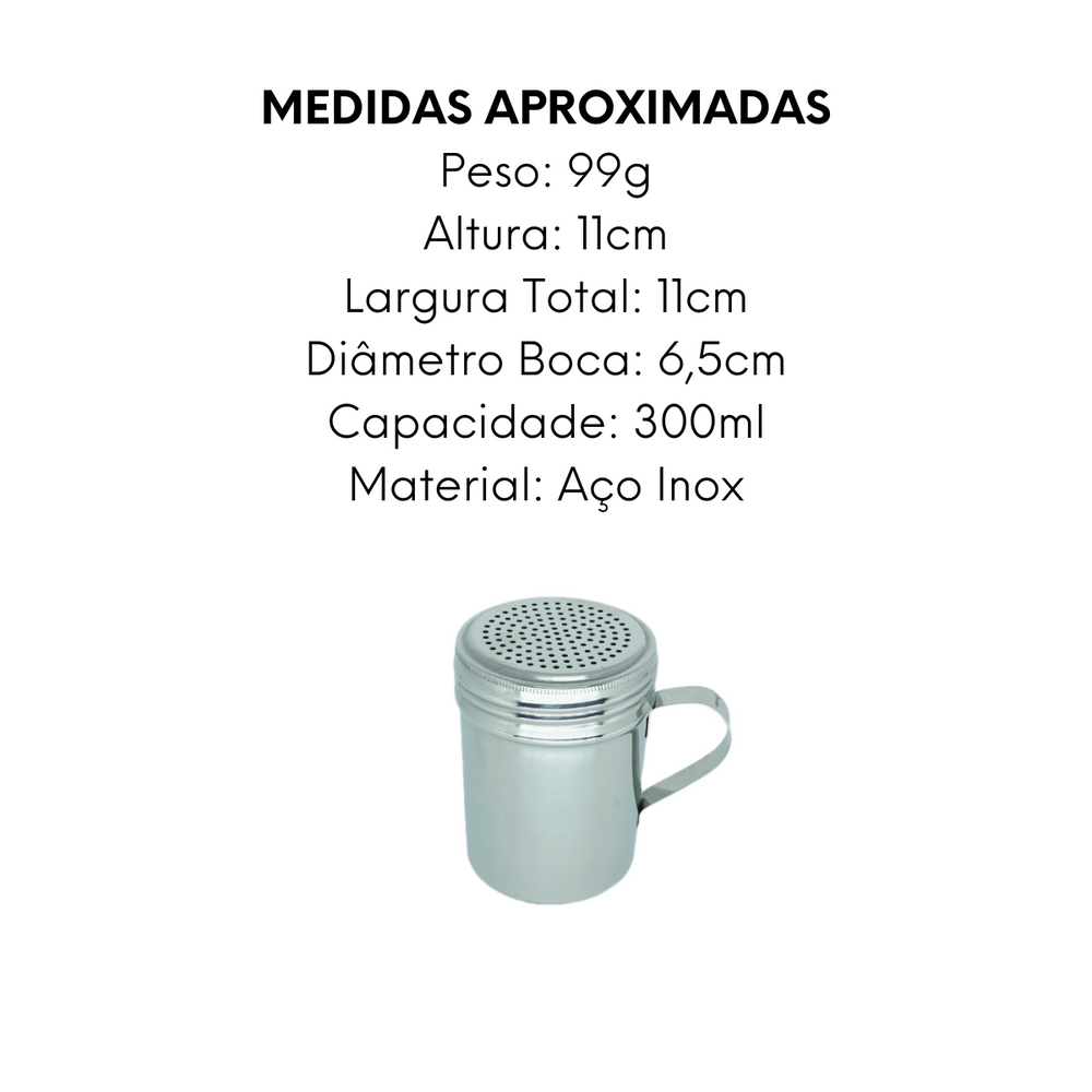Polvilhador Com Alça em Aço inox 300ml Baccani