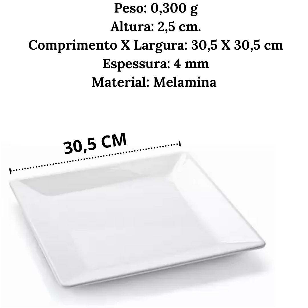 Prato Quadrado 30cm Branco de Melamina Bestfer