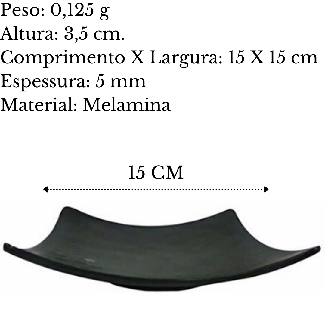 Prato Quadrado Côncavo Black 15cm Melamina Bestfer