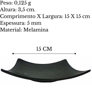 Prato Quadrado Côncavo Black 15cm Melamina Bestfer