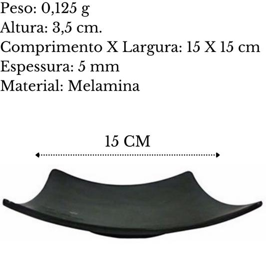 Prato Quadrado Côncavo Black 15cm Melamina