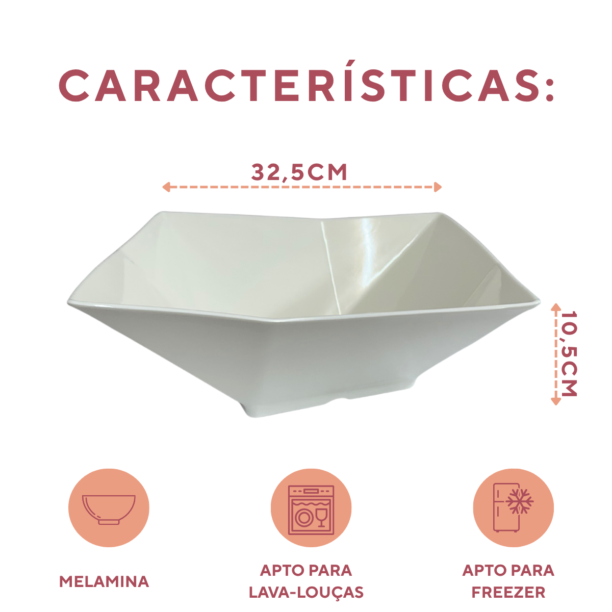 Tigela Quadrada 4,5L Melamina Saladeira