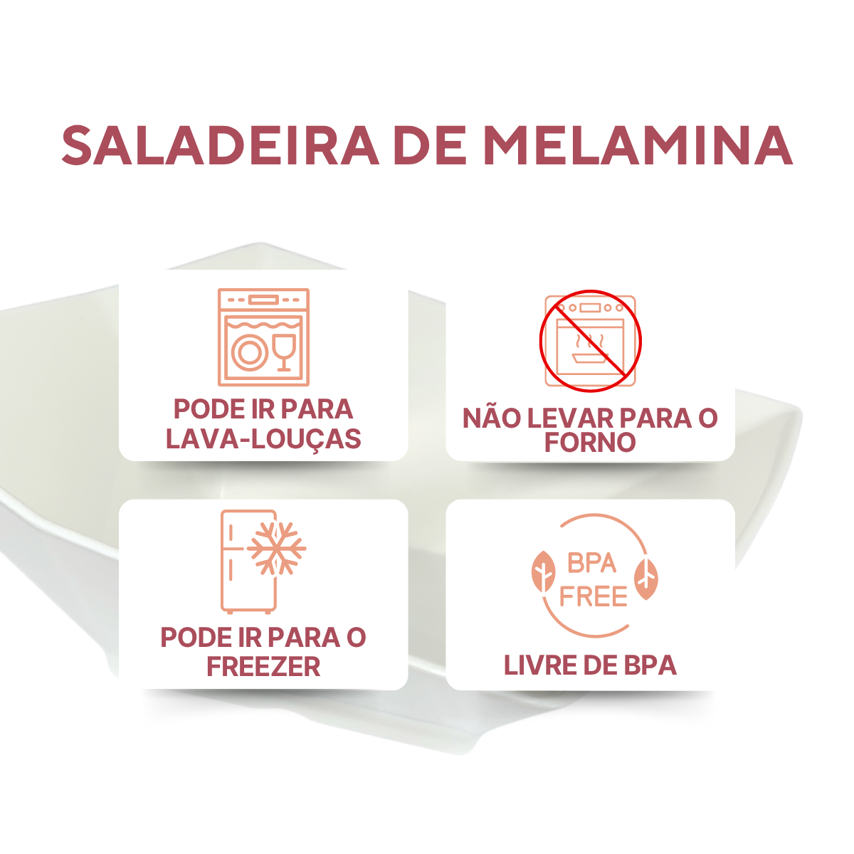 Tigela Quadrada 4,5L Melamina Saladeira