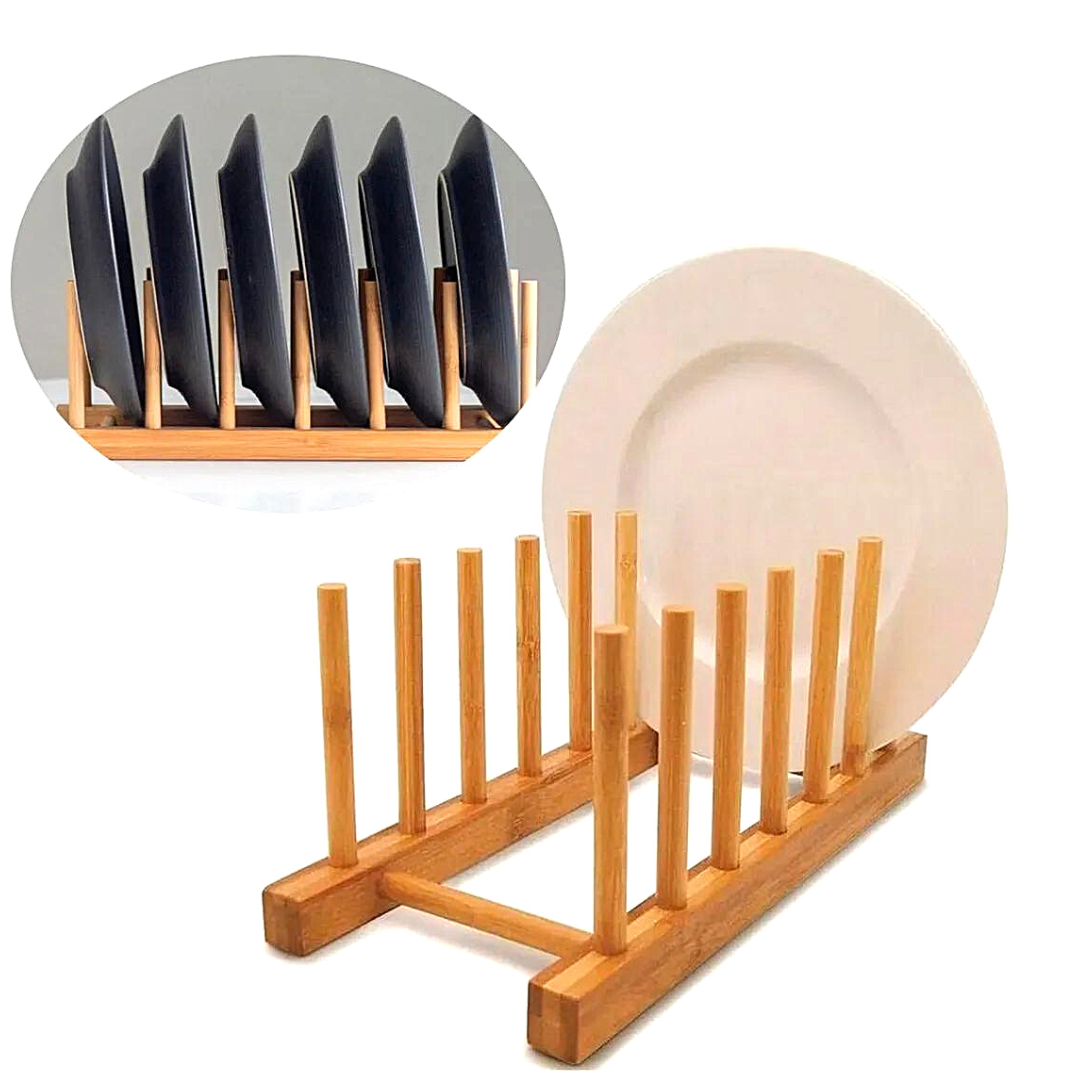 Suporte Escorredor de Prato 6 Divisória de Bambu Mimo Style
