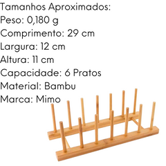 Suporte Escorredor de Prato 6 Divisória de Bambu Mimo Style