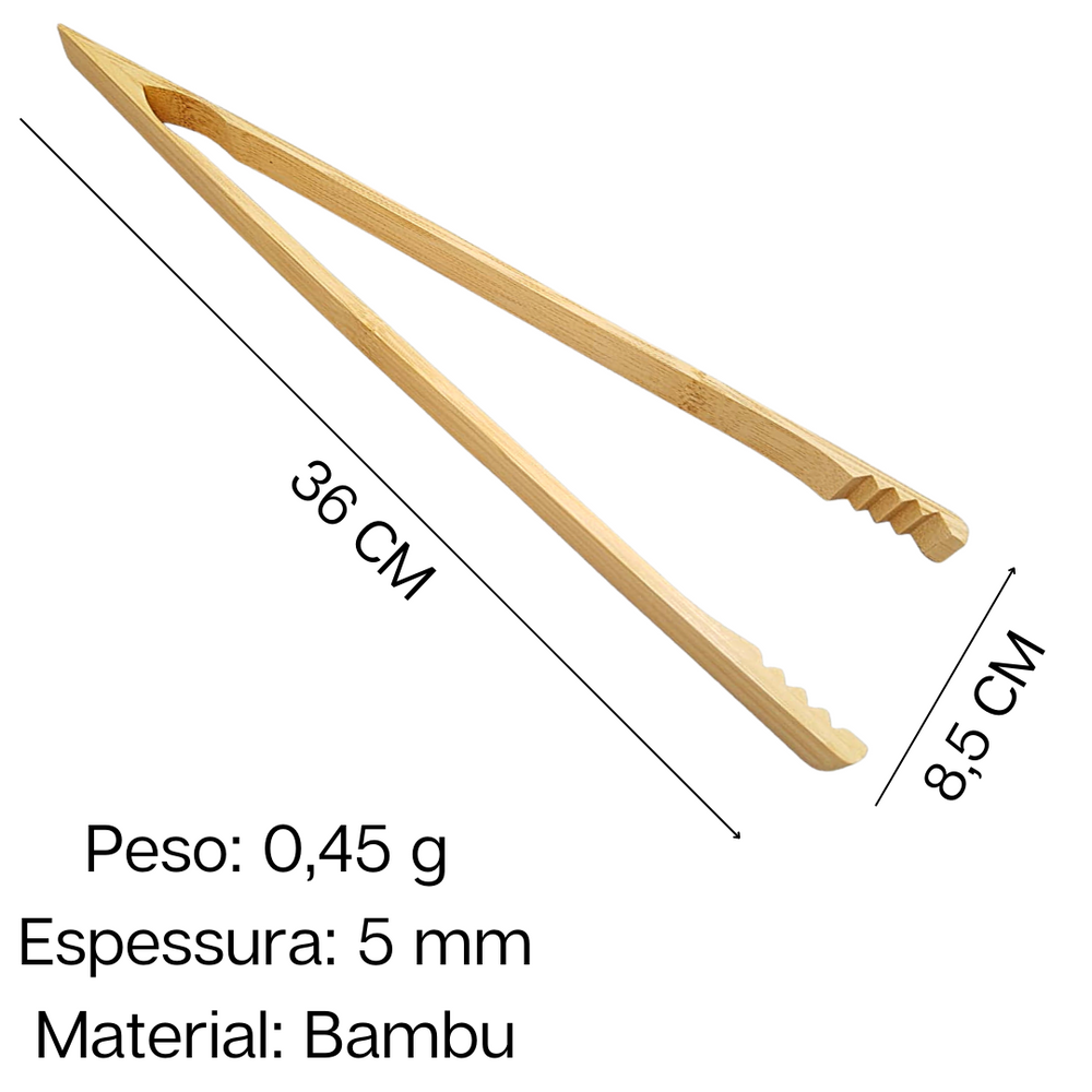 Pinça Reta de Cozinha 36cm de Bambu Mimo Style