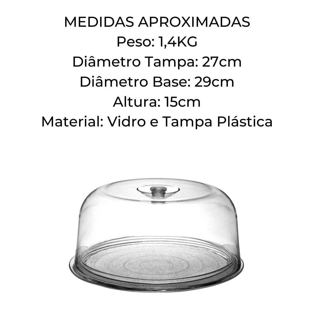 Suporte Porta Bolo Queijos Vidro Com Tampa Plástica Day Home