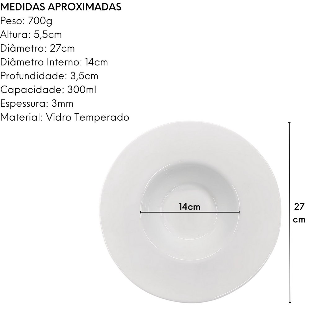 Prato Risoto 27cm em Vidro Temperado 300ML Day Home