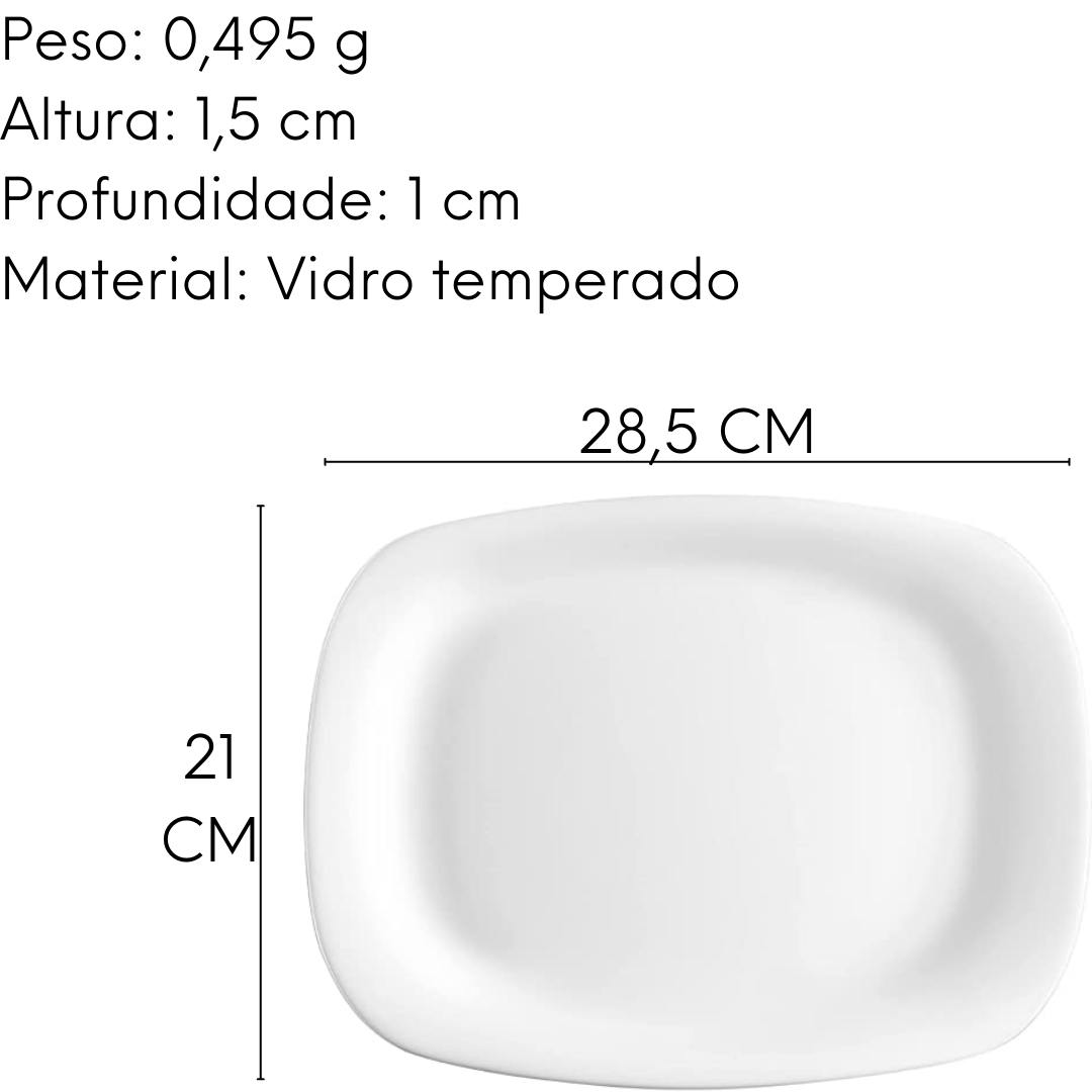 Prato Retangular Parma 28,5 cm em Vidro Temperado Day Home