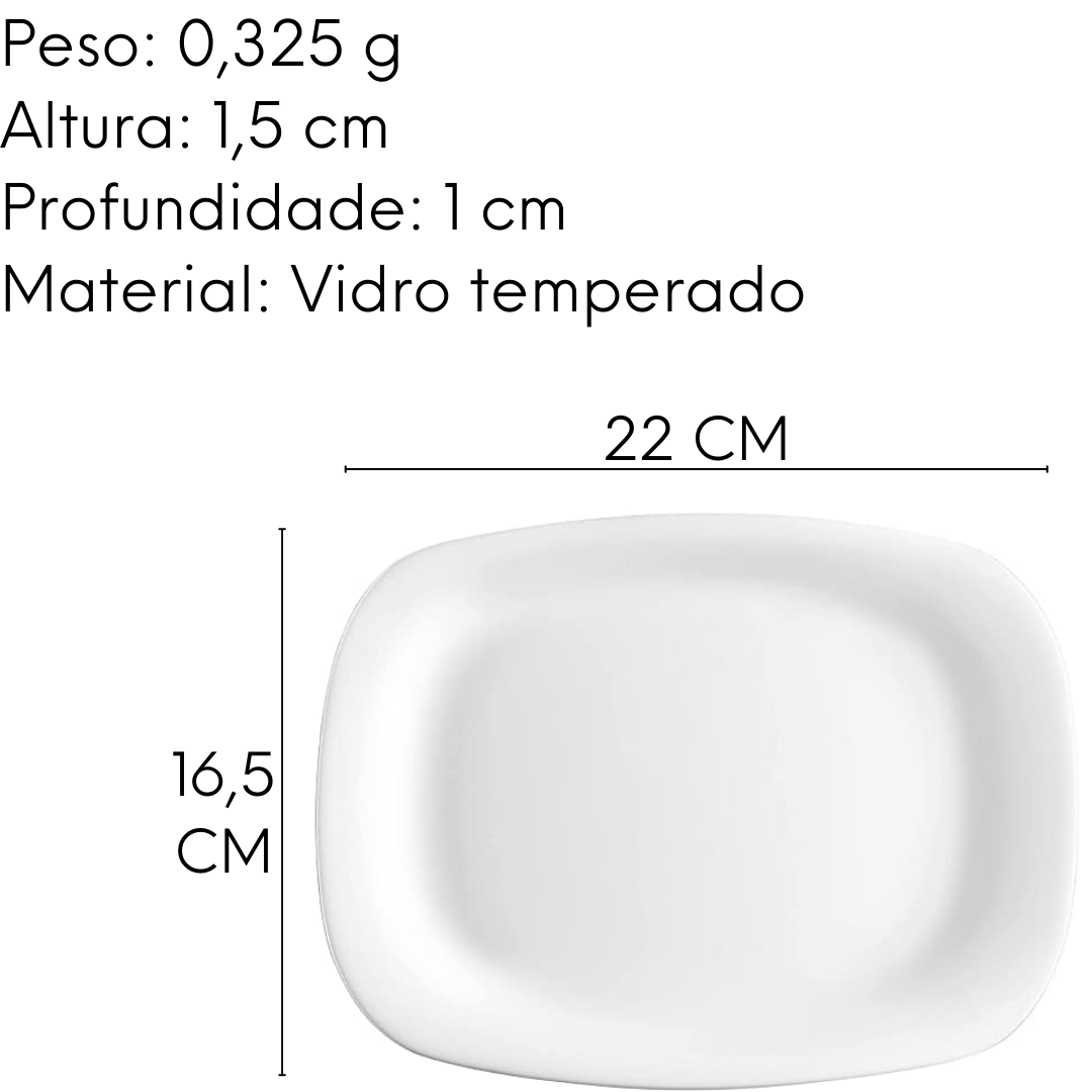 Prato Retangular Pequeno Vidro Temperado 22cm Bormioli Rocco Day Home