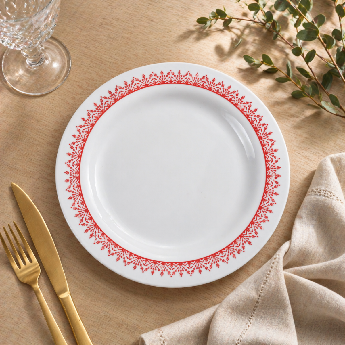 Prato Raso Menu Opaline Borda Vermelho