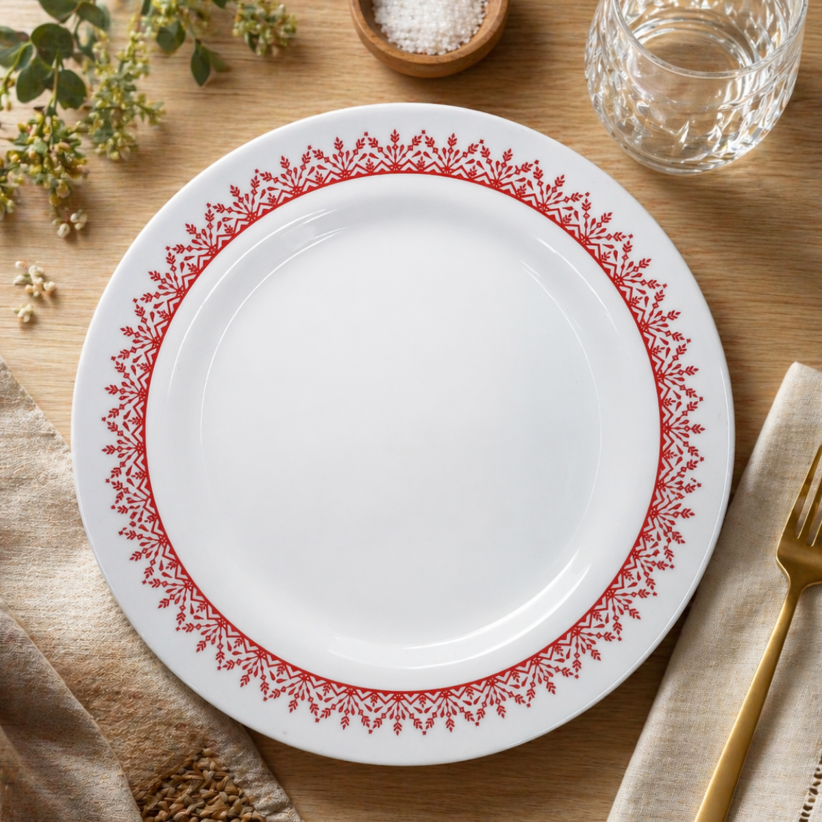 Prato Raso Menu Opaline Borda Vermelho