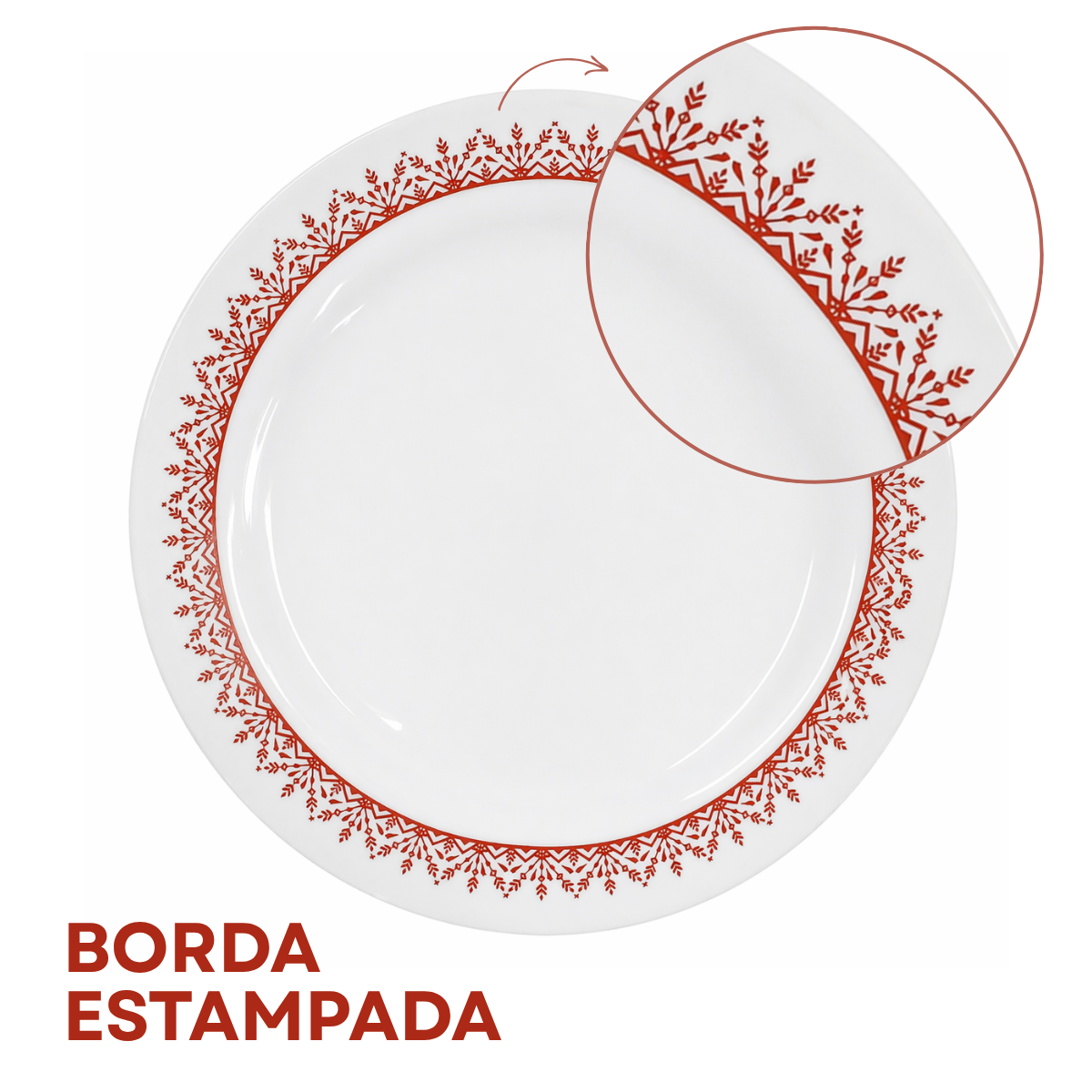 Prato Raso Menu Opaline Borda Vermelho
