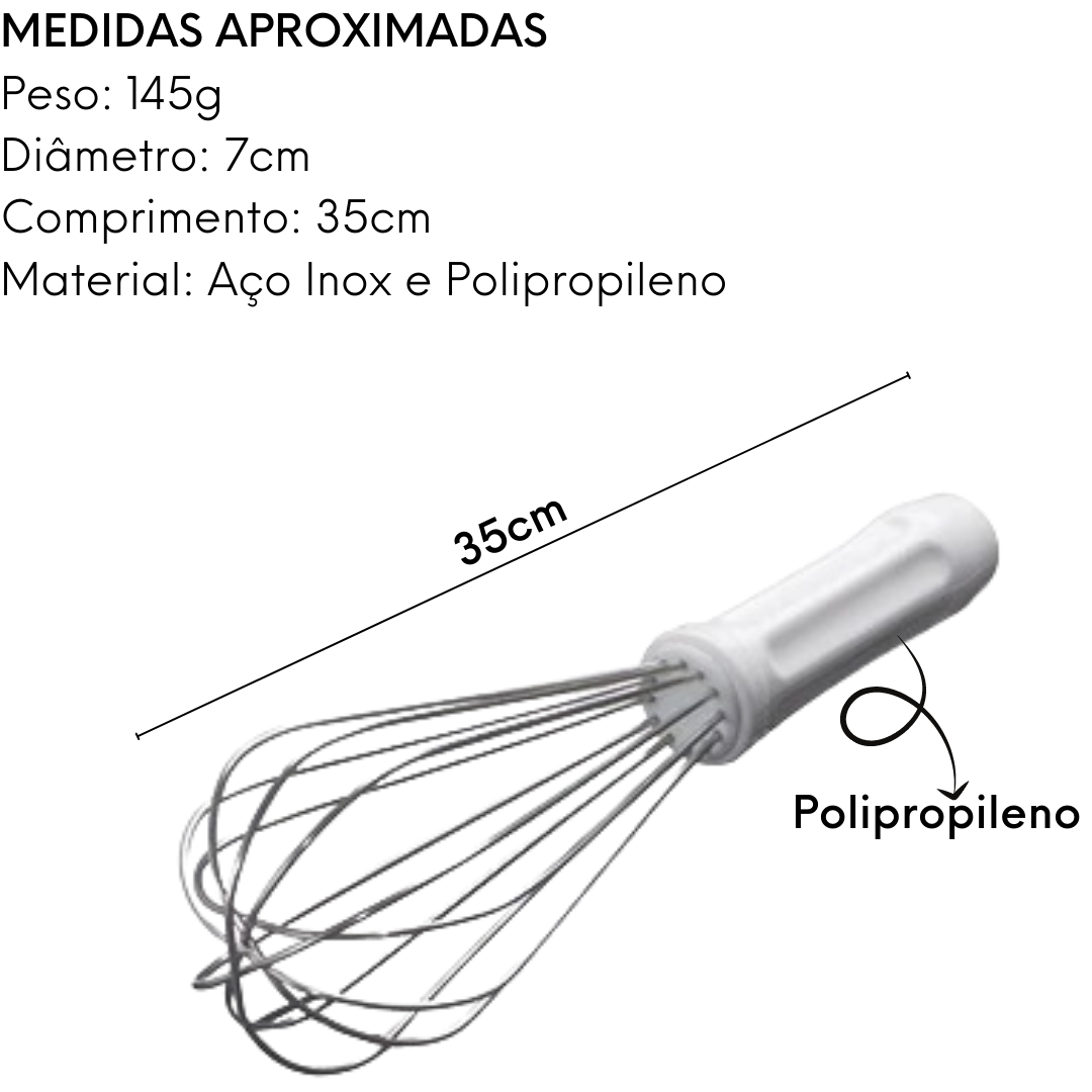 Batedor Fuet Aço Inox 33cm