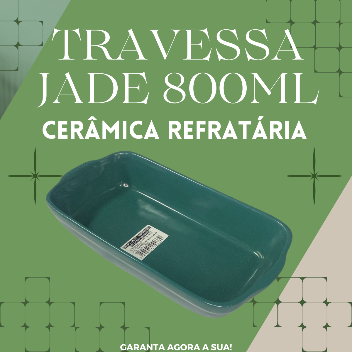 Travessa Retangular Jade Cerâmica 800ml - A Gourmet
