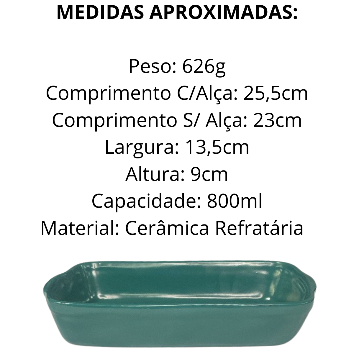 Travessa Retangular Jade Cerâmica 800ml - A Gourmet