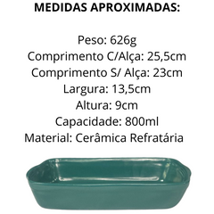Travessa Retangular Jade Cerâmica 800ml - A Gourmet
