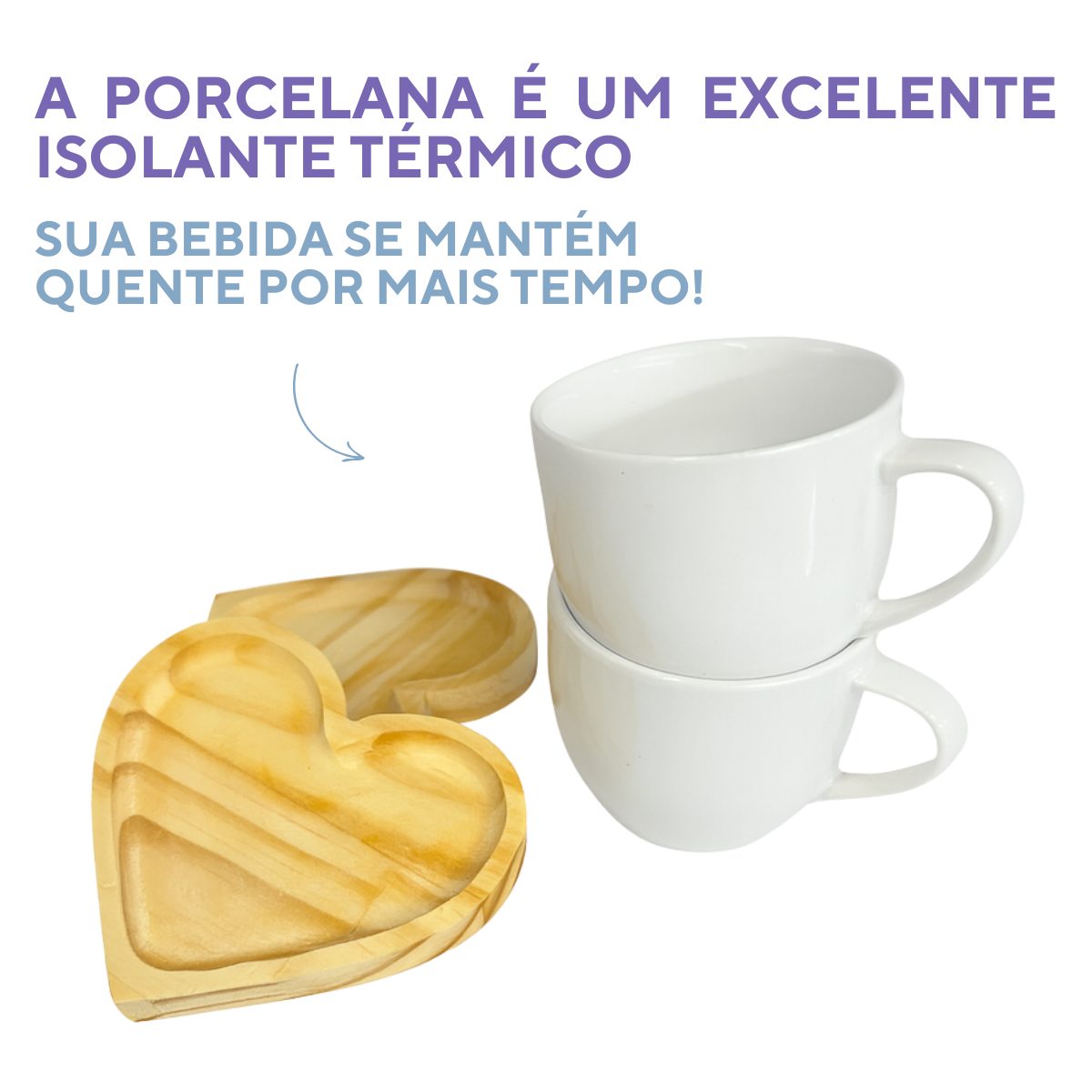Xícara Porcelana Com Pires Coração Madeira