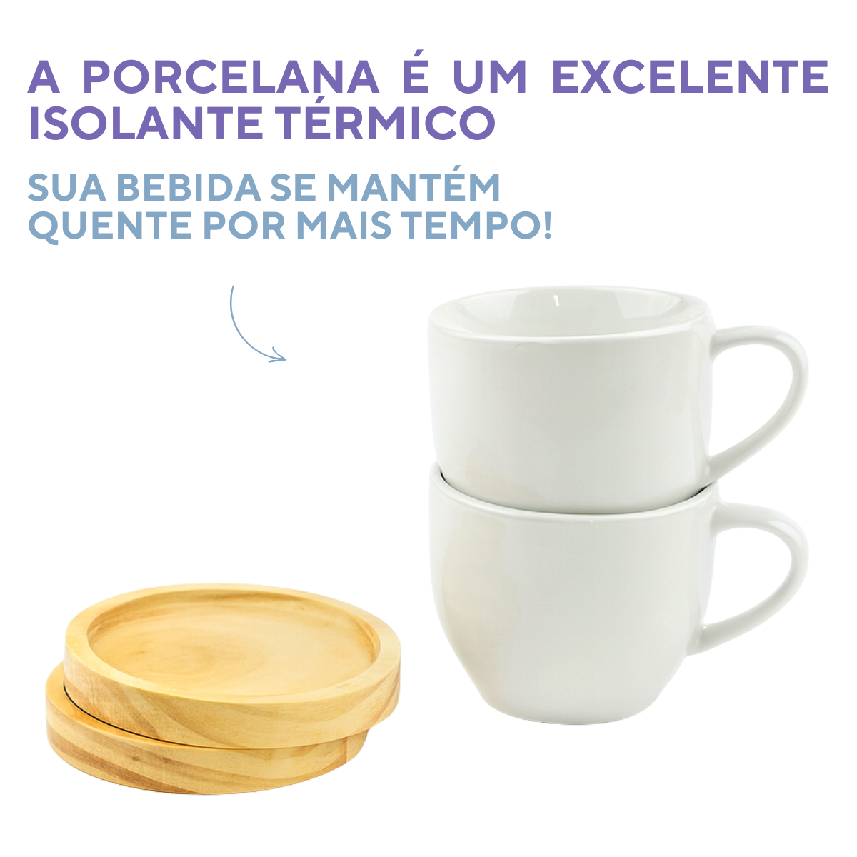 Xícara de Chá Porcelana Com Pires Madeira Redondo