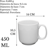Caneca Rio Grande Lisa de 450ml em Porcelana BelaVista