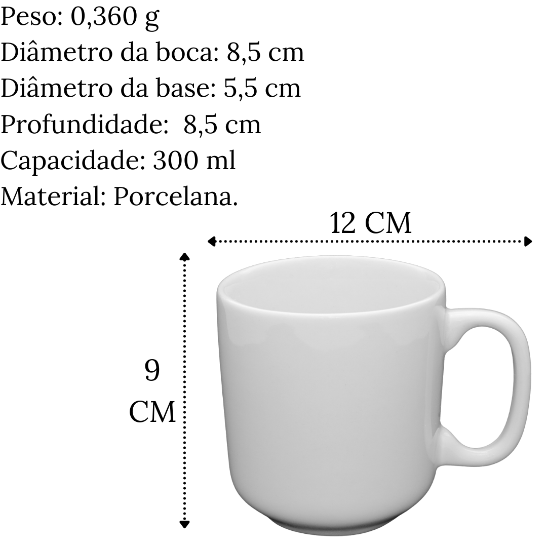 Caneca Paulista em Porcelana Lisa 300ml BelaVista
