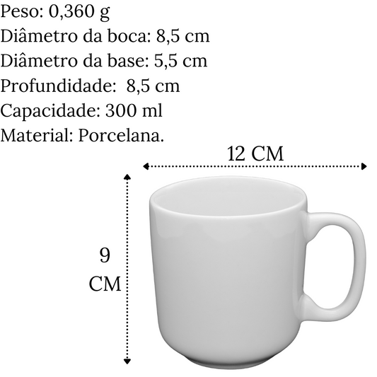 Caneca Paulista em Porcelana Lisa 300ml