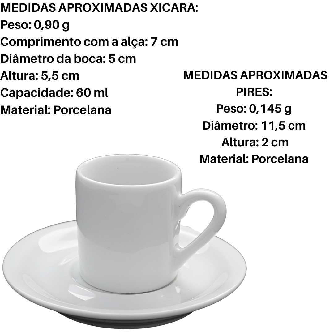 Mini Xicara de Café 60ml C/ Pires em Porcelana BelaVista
