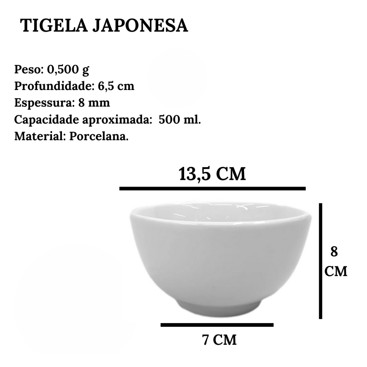 Tigela Bowl Japonesa de 500ml em Porcelana - A Gourmet