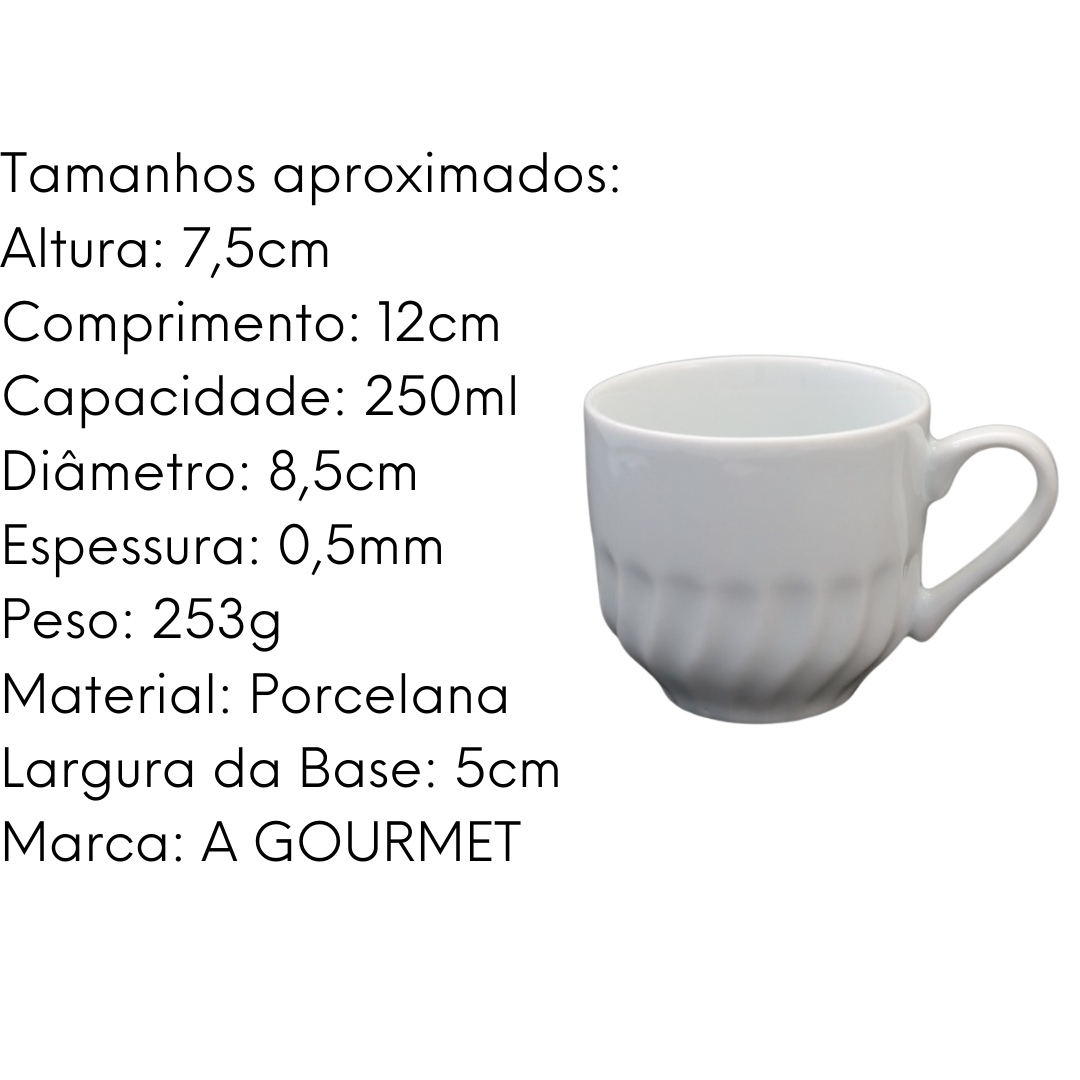 Xicara de Chá Paulista Relevo S/ Pires em Porcelana BelaVista