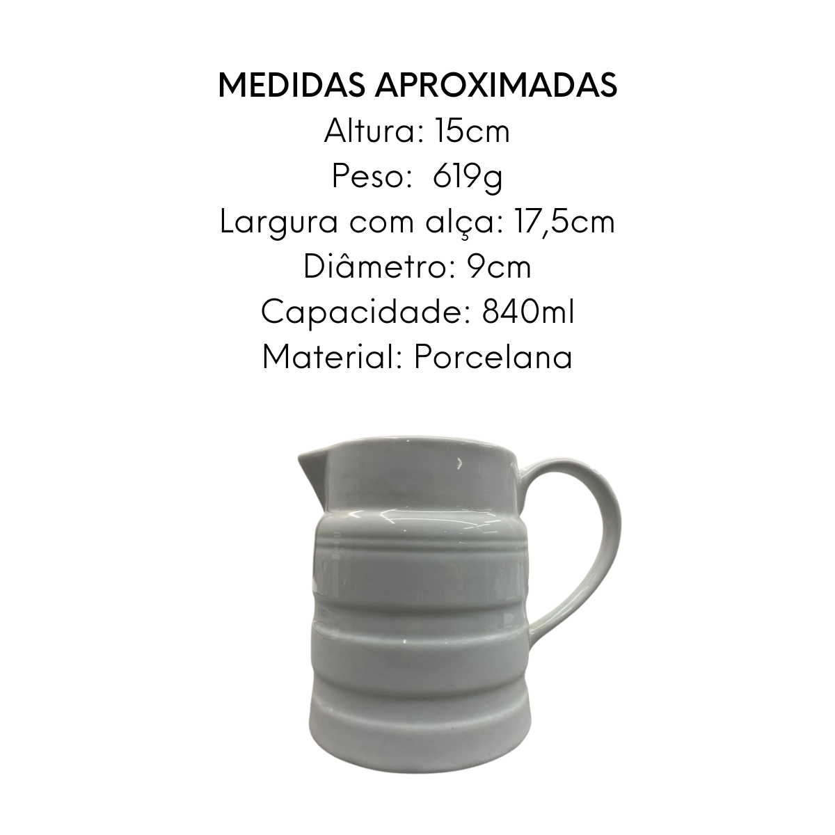 Jarra Canelada Grande 840ml de Porcelana BelaVista