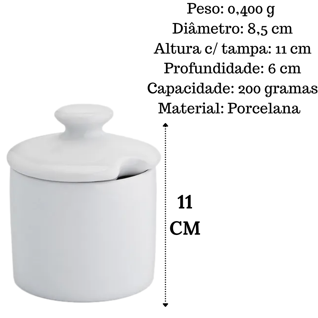 Açucareiro em Porcelana Redondo C/ Tampa BelaVista