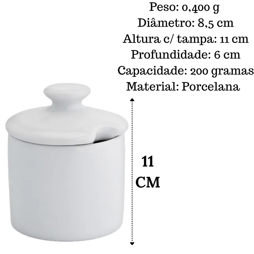 Açucareiro em Porcelana Redondo C/ Tampa BelaVista