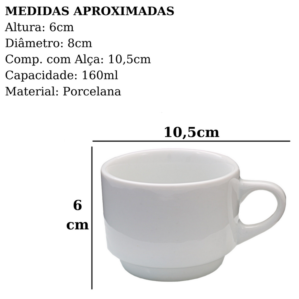 Xicara de Chá 160ml Empilhaveis em Porcelana BelaVista