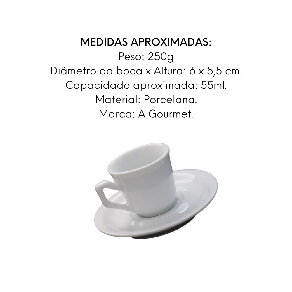 Xicara de Café Com Pires de Porcelana 55ml BelaVista