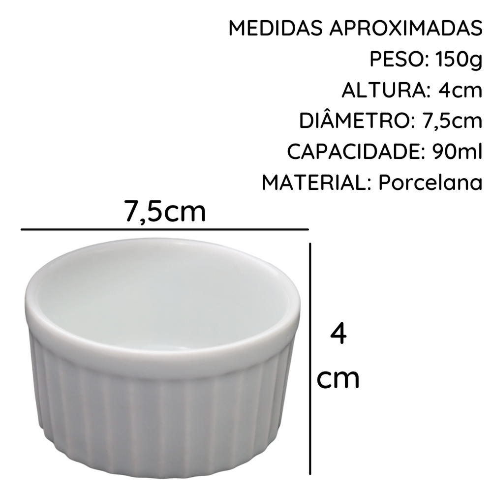 Ramekim Canelado de Porcelana 90ml Segunda Linha - A Gourmet