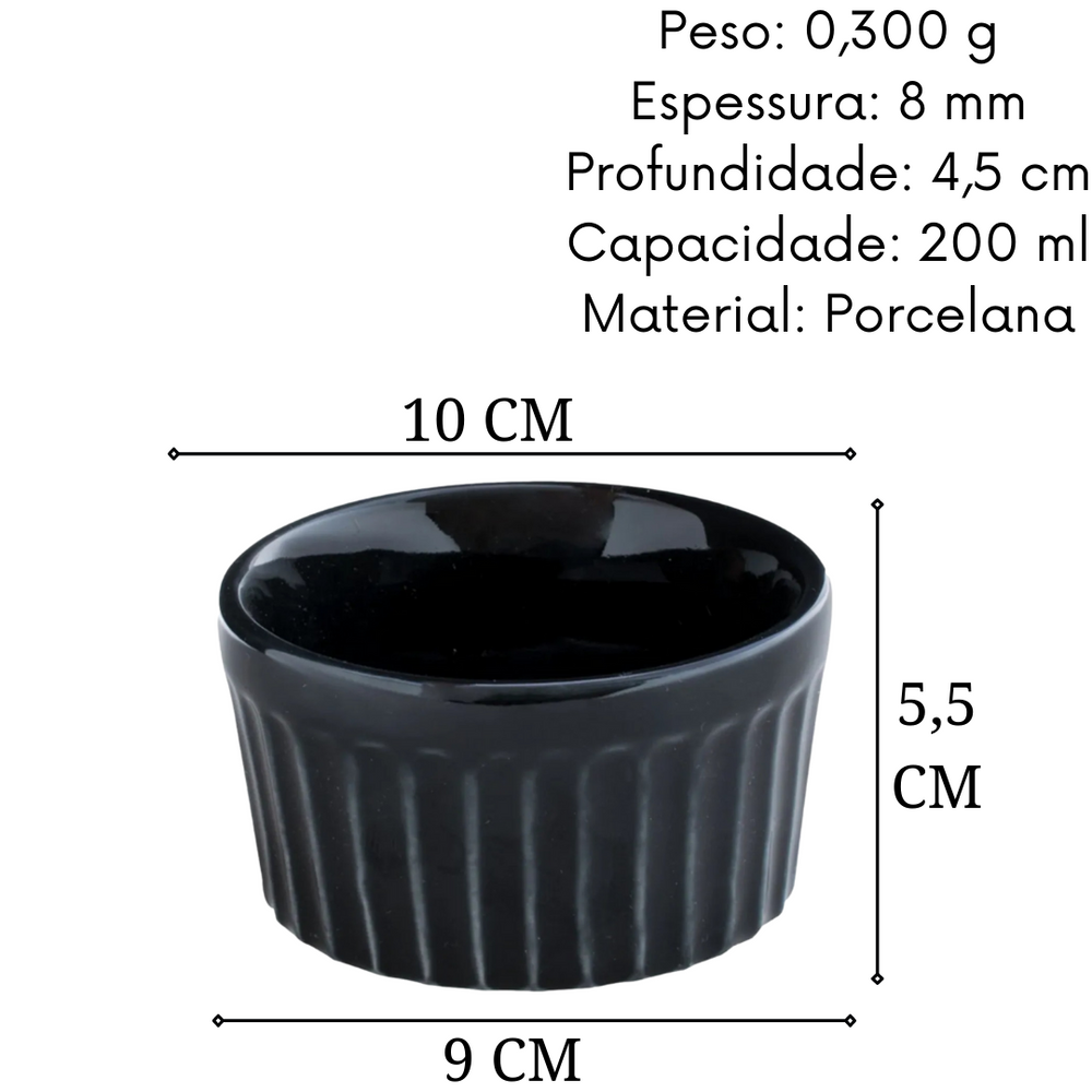 Ramekim em Porcelana Preto Canelado 200ml BelaVista