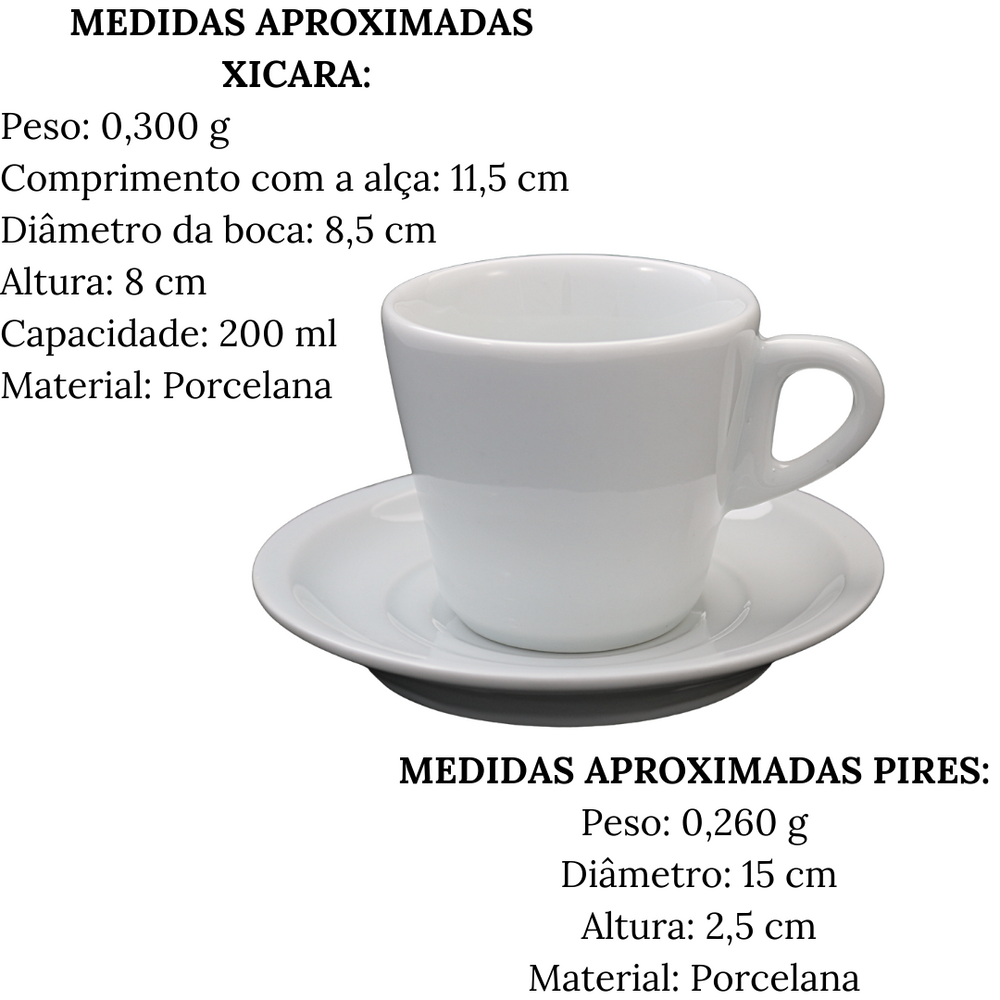 Xicara Piramide 200ml C/ Pires em Porcelana BelaVista
