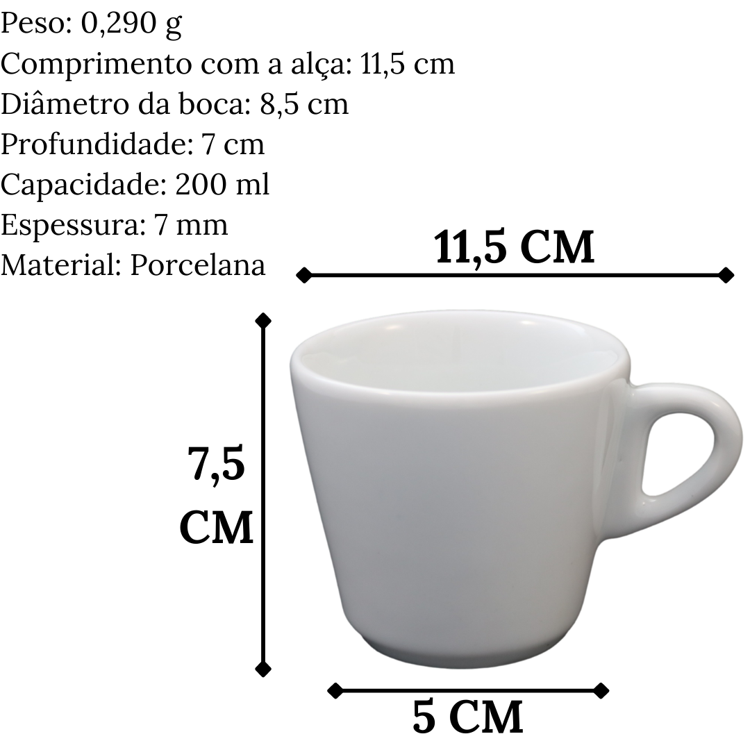 Xicara de Chá 200ml Cabo Jundiai em Porcelana BelaVista