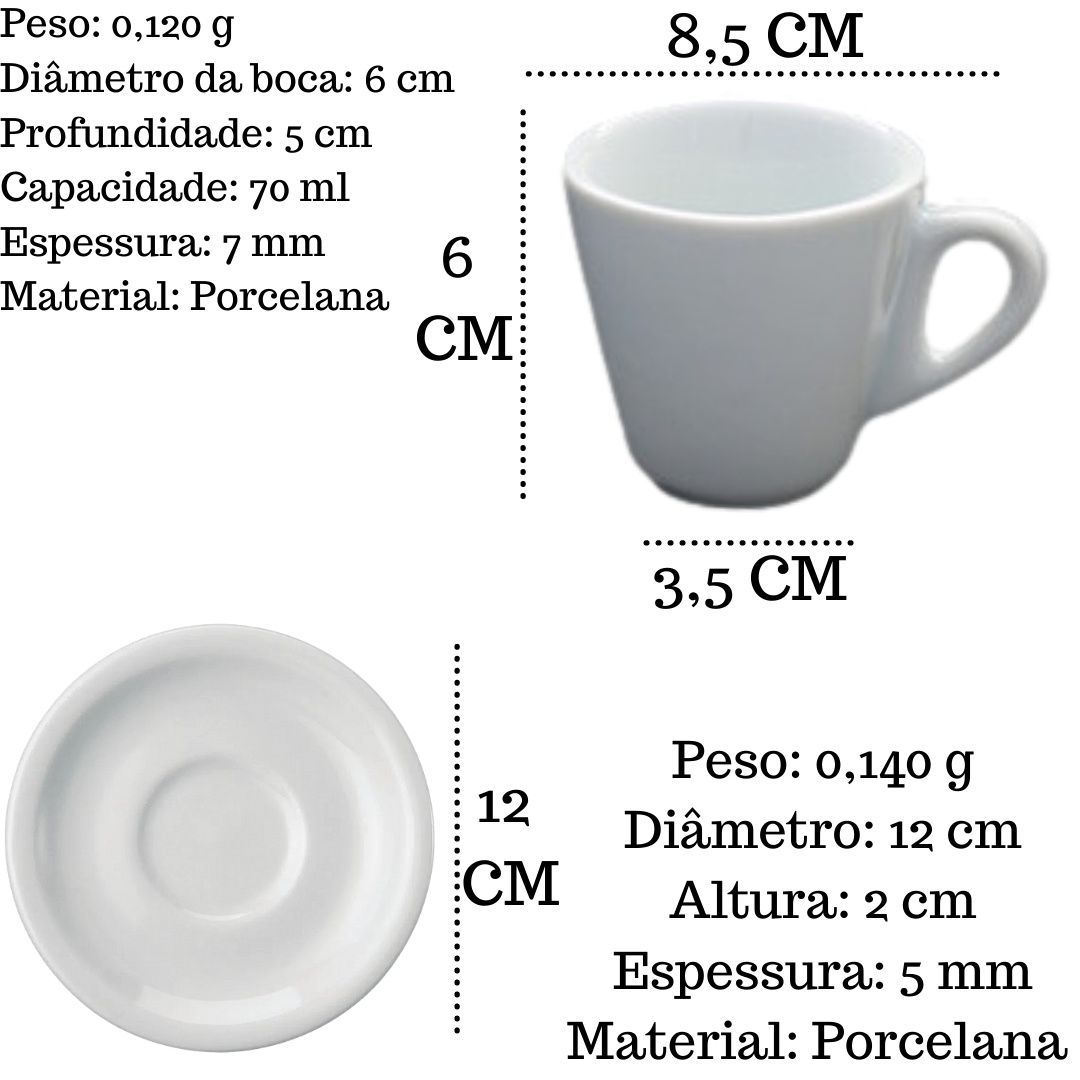 Xicara C/ Pires Pirâmide 70ml em Porcelana BelaVista