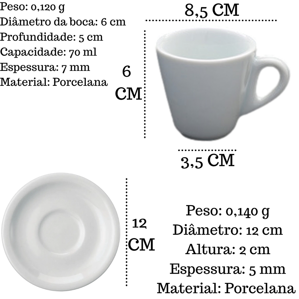 Xicara C/ Pires Pirâmide 70ml em Porcelana BelaVista